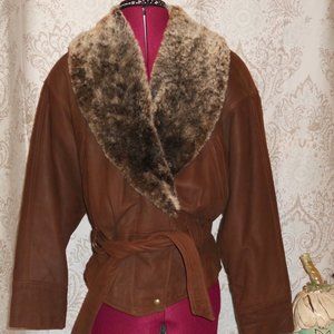 Lone Pine S Brown Leather Belted Bomber Jacket
